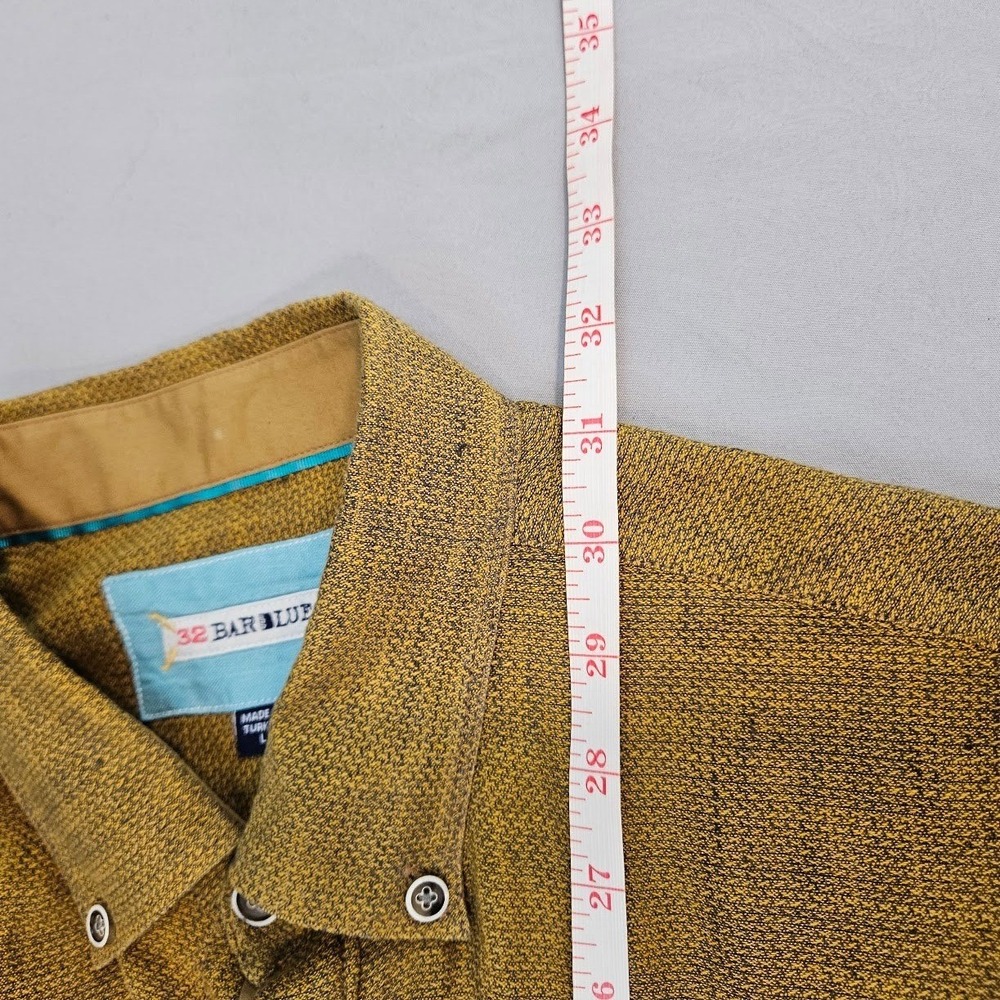 32 BAR BLUES | Mens Mustard Yellow Textured Long Sleeve Button Down Shirt Large - Picture 10 of 15